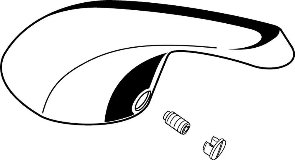 Griffhebel in Chromoptik von Ideal Standard, abgebildet mit zwei dazugehörigen Schrauben. Der Griff hat eine ergonomische Form und eine glänzende Oberfläche.